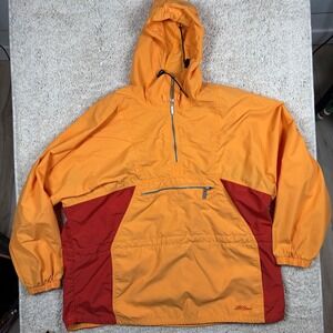 LL Bean‎ Anorak Jacket Orange Red Color Block Hooded Pullover Size L/XL